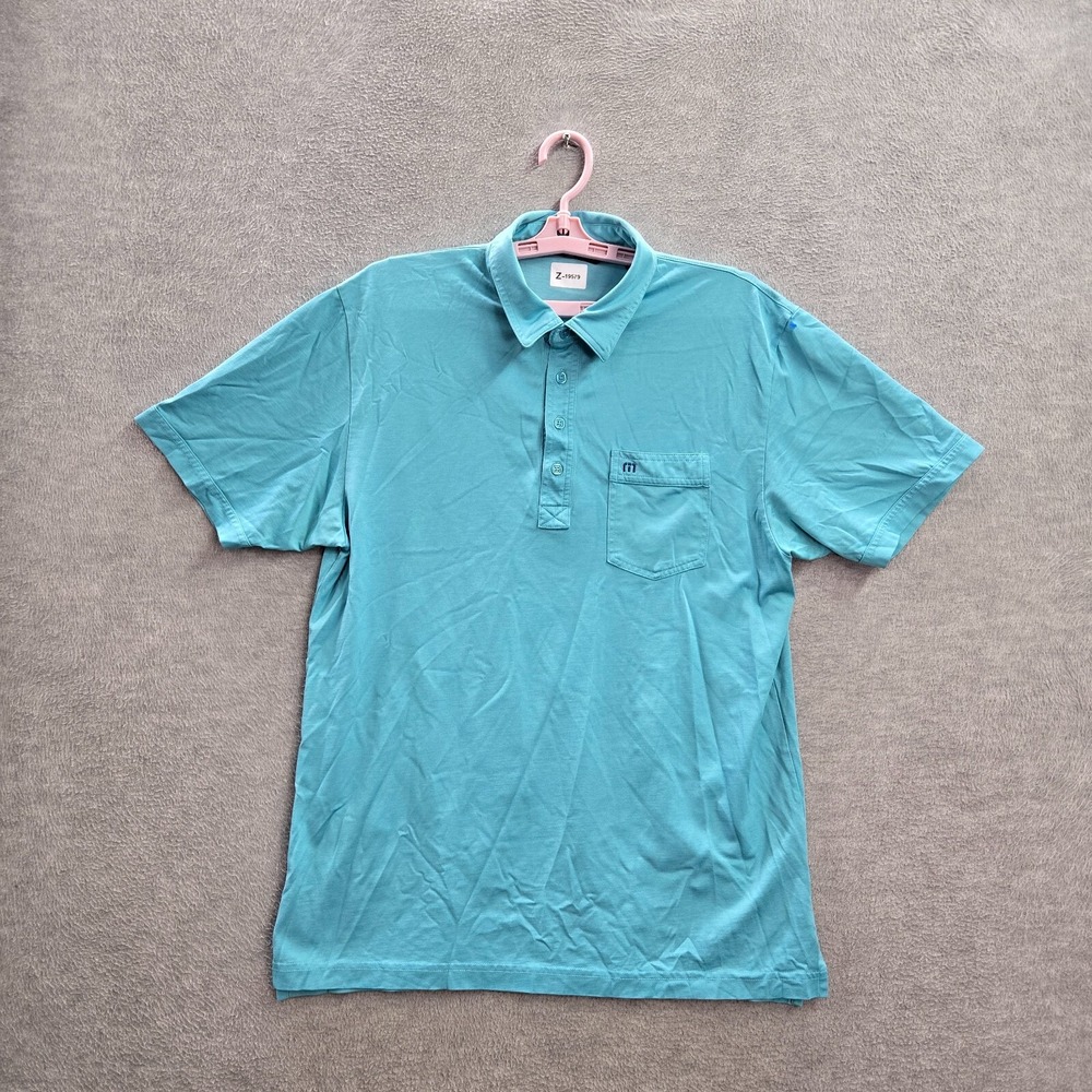 Travismathew Men Polo L Blue Short Sleeve Logo Pima Cotton Polyester